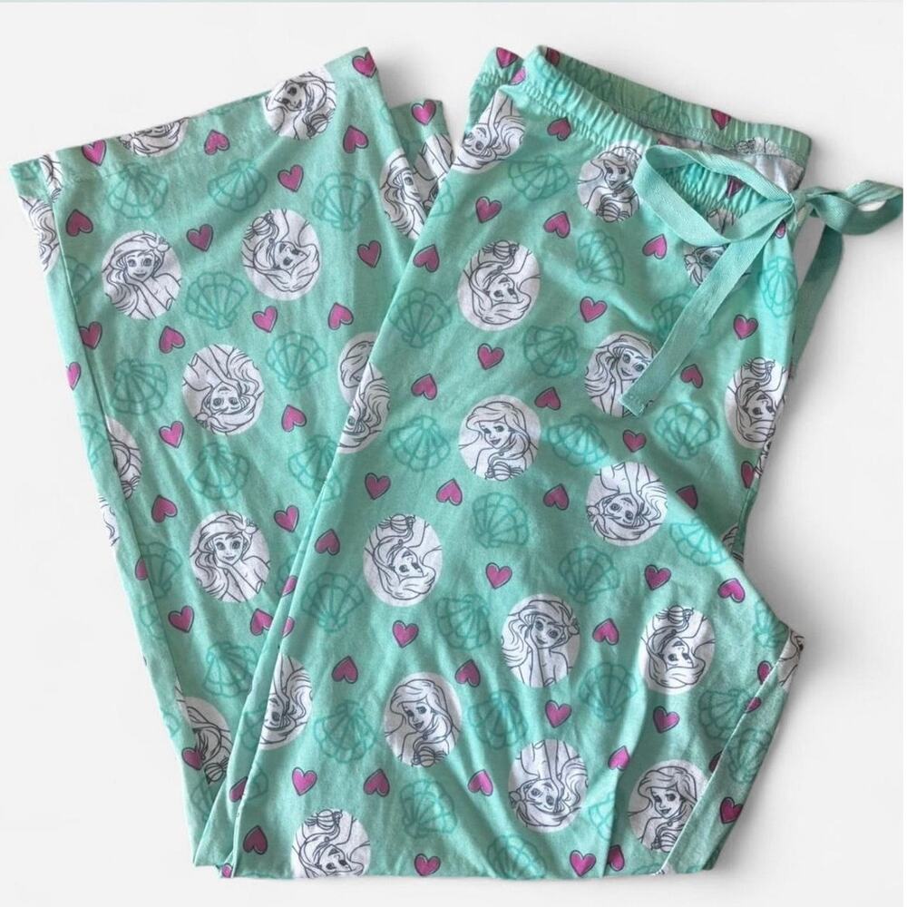Disney Little Mermaid  Ariel Green and Pink Drawstring Pajama Pants Size L